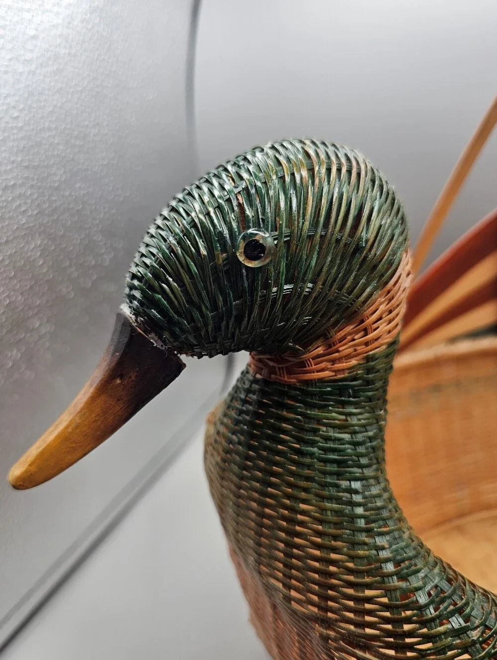 MCM Zhejiang Duck Large Basket Handwoven China Mallard Vintage 60s Wicker Bamboo